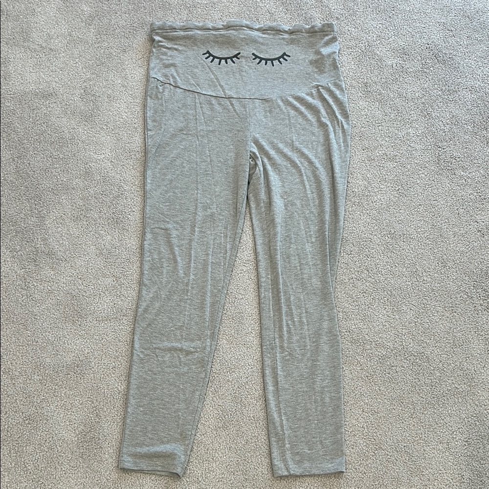 Gray stretchy maternity Leggings with Eyelash Design